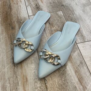 Stylish Light Blue Mules with Silver Chain by Gianni Bini